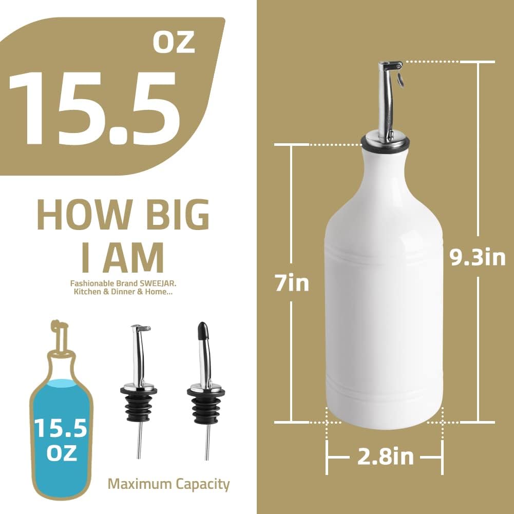 Sweejar Ceramic Olive Oil Dispenser Bottle, Opaque Oil Cruet Protects Oil to Reduce Oxidation, Suitable for Storage Vinegar, Coffee Syrups & Other Liquids, Pack of 1, 15.5 Fl Oz (Gradient Fog Gray)