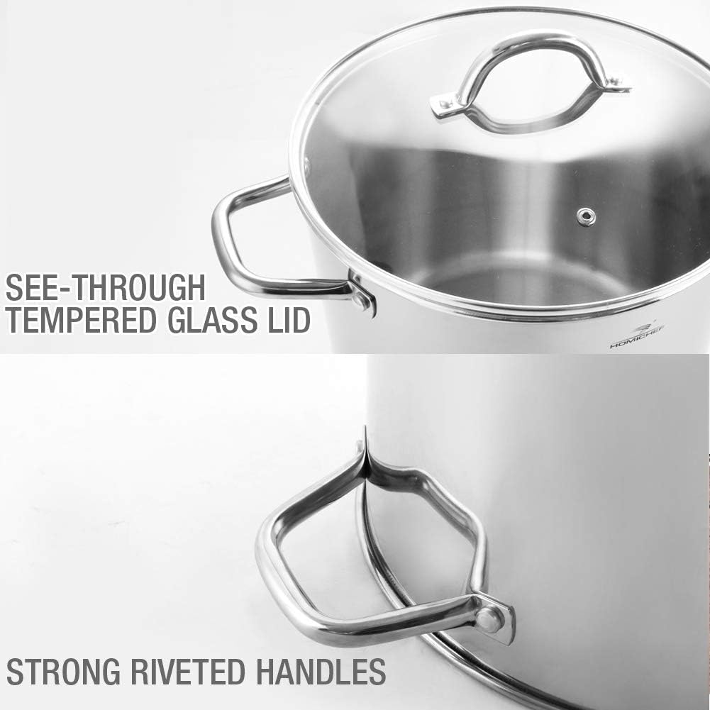 HOMICHEF Stock Pot 6 Quart Nickel Free Stainless Steel - 6 Qt Soup Pot With Lid and Handle - Small Cooking Pot 6 Quart - Ideal for Soup, Sauce, and Induction Cooking