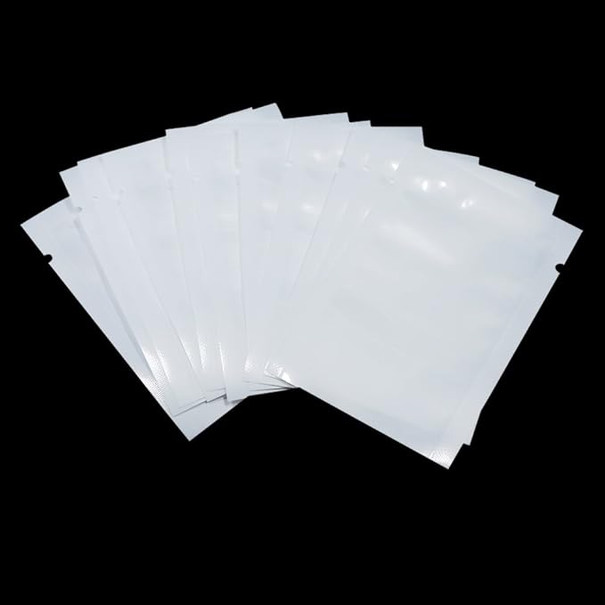 PABCK 300 Pcs 2.75x3.93 inch (Usable Size 2.4x3.5 inch) White Front Clear Open Top 2.8mil Plastic Vacuum Pouch Heat Sealable Bags for Food Storage Mini Packets with Tear Notches