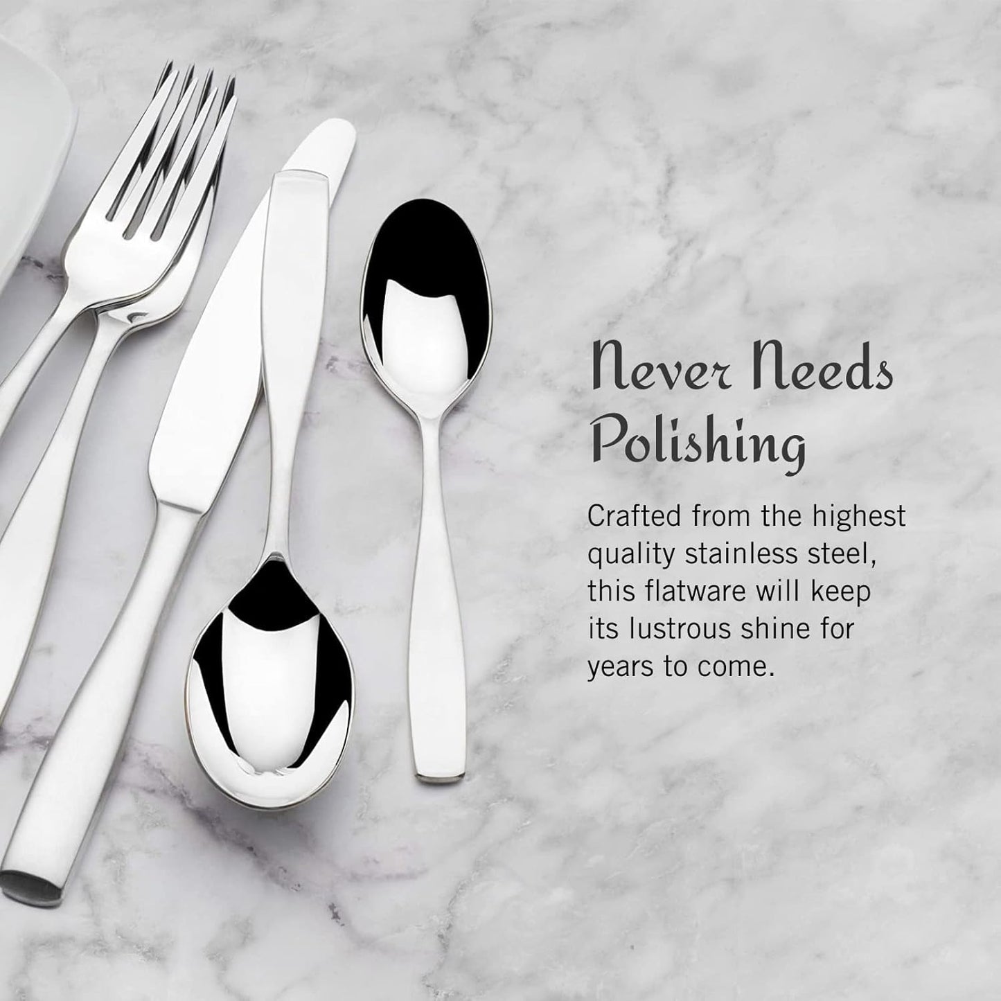 Mikasa Satin Loft 65-Piece Flatware Set for 12, 18/10 Stainless Steel Silverware with Forks, Knives, Spoons, and Serving Utensils, Durable and Elegant Design