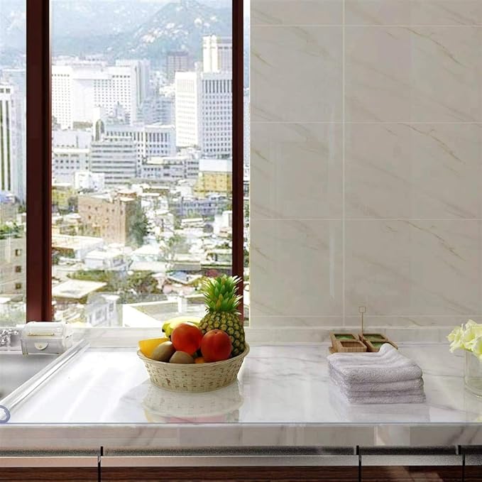 NECAUX Custom Multisize 1.5mm Thick Clear PVC Table Cover Protector - 24 x 84 Inch Water Resistant Rectangular Plastic Tablecloth Cover Vinyl Non-Slip Desk Pad for 7 Foot Coffee Table/Writing Desk