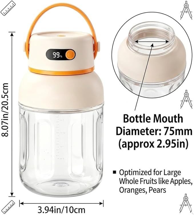 Portable Electric Juicer Cup with Zero Cord Hassle, Personal Size Juicer Cup, USB-C Rechargeable Electric Blender,18000RPM Motor, Leakproof Travel Juicer for Gym, Office, Outdoors (1000ml)