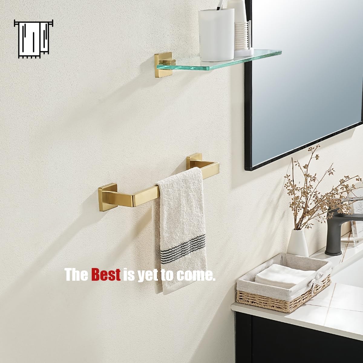 JQK Gold Towel Bar, Rounded Edges 18.41 Inch Towel Rack, 304 Stainless Steel Bathroom Wall Mount, Useable Length 16 Inch, TB250L16-BG