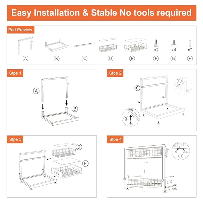 2 Pack Under Sink Organizer, Pull Out Cabinet Organizer 2 Tier Slide Out Sink Basket Drawer Sink Shelf Cabinet Storage Shelves ,Adjustable L Shape Counter Organization for Kitchen Bathroom , White
