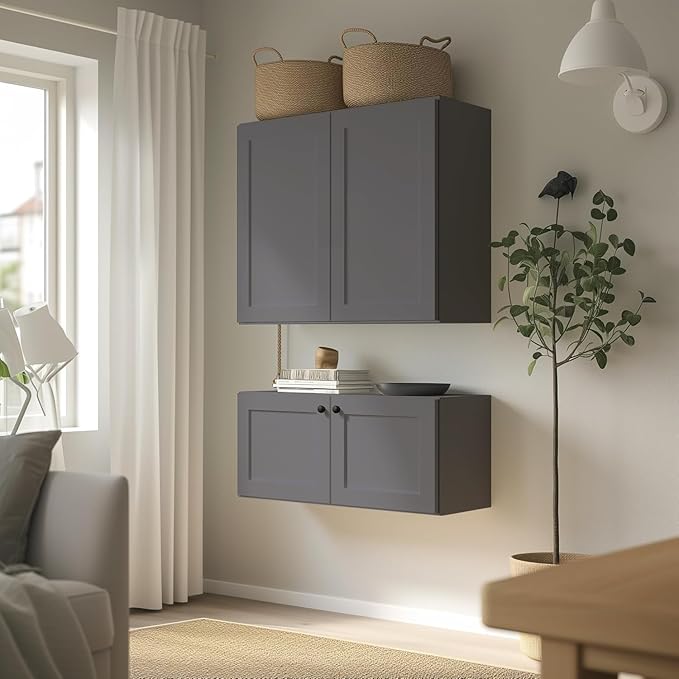 Wall-Mounted Cabinet – Solid Wood Shaker Style Medicine Cabinet with Adjustable Shelves & Soft-Close Doors for Bathroom, Kitchen, and Office Storage (Pebble Gray, 27" W x 12" D x 42" H)
