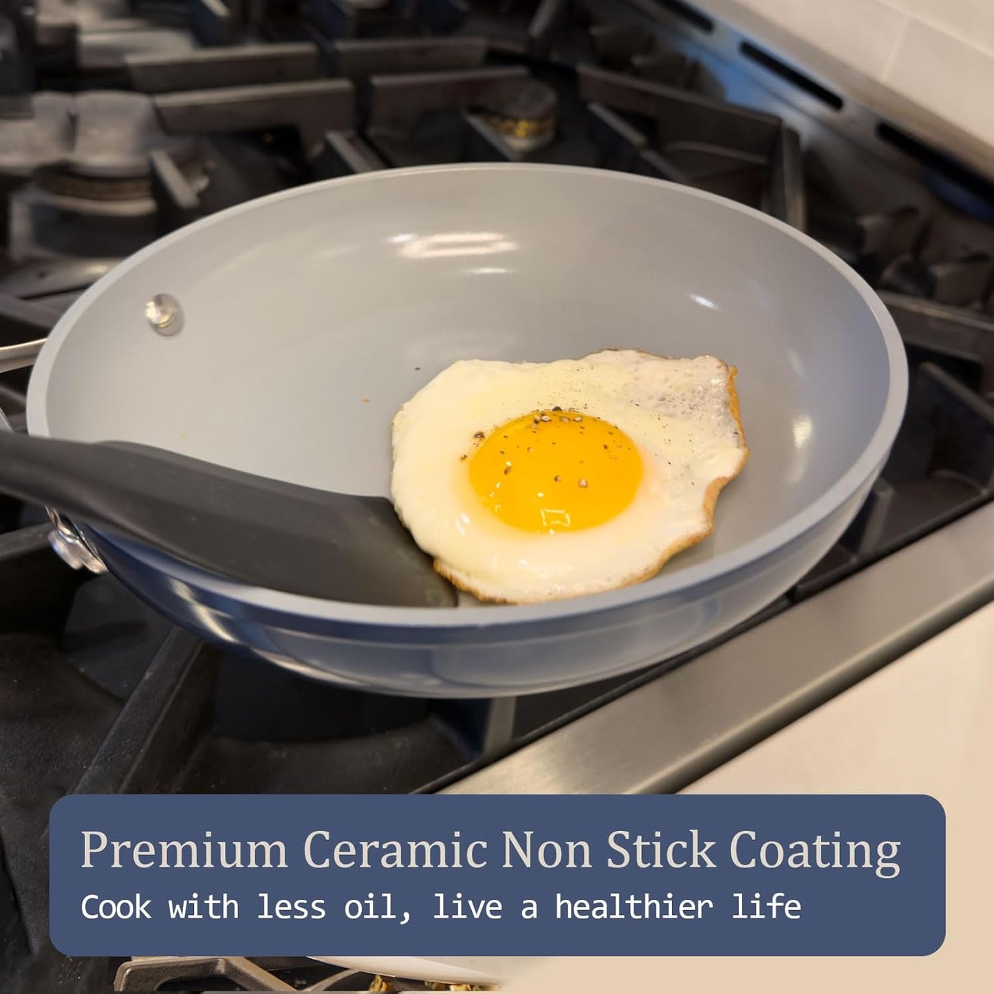 Stock Pot 4.5qt Dutch Oven with Lid (9.5") Nonstick Ceramic Coated Non-Toxic PFAS-Free Even Heat Distribution for Braising, Baking Bread & Soups, Compatible for All Cooktops(Induction/Gas/Electric) Oven Safe to 500ยฐF (Navy Blue)