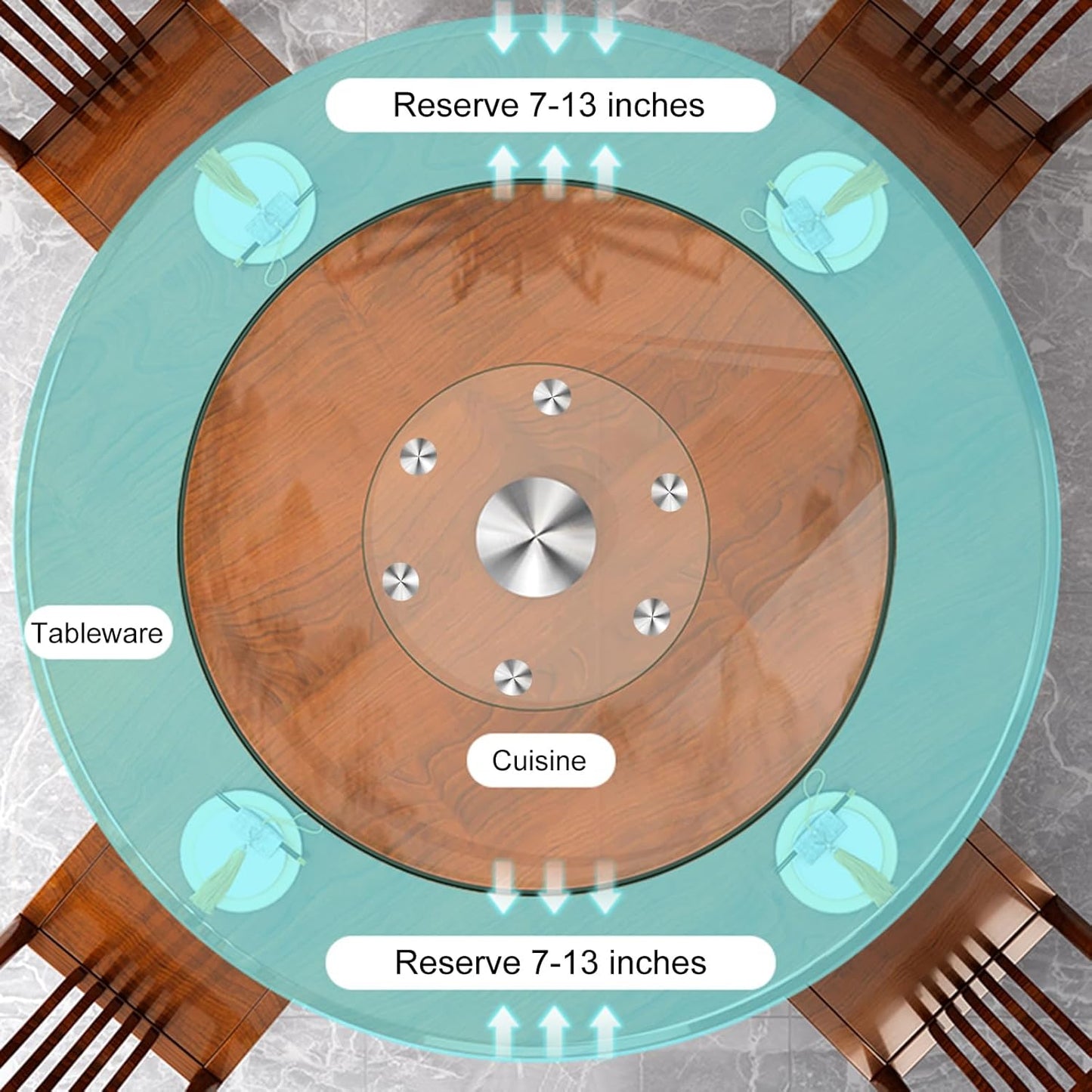 31" Large Lazy Susan Glass Turntable for Dining Table, Kitchen Round Clear Tabletop Rotating Tray with Swivel Assist System, Spin Table Centerpiece for Party, Wedding