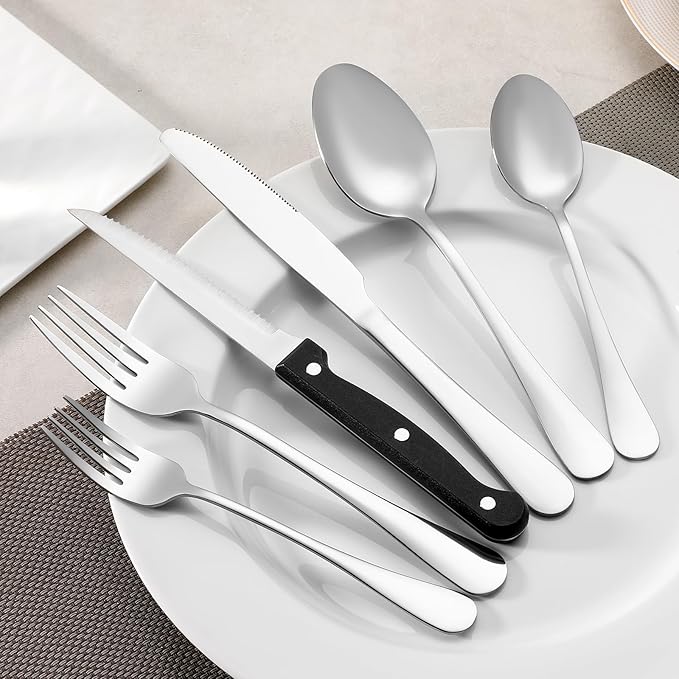 24 Pcs Forks and Spoons Silverware Set, Food Grade Stainless Steel Flatware Cutlery Set for Home, Kitchen and Restaurant, 12 Dinner Fork(8") and 12 Teaspoon(6.7"), Mirror Polished, Dishwasher Safe