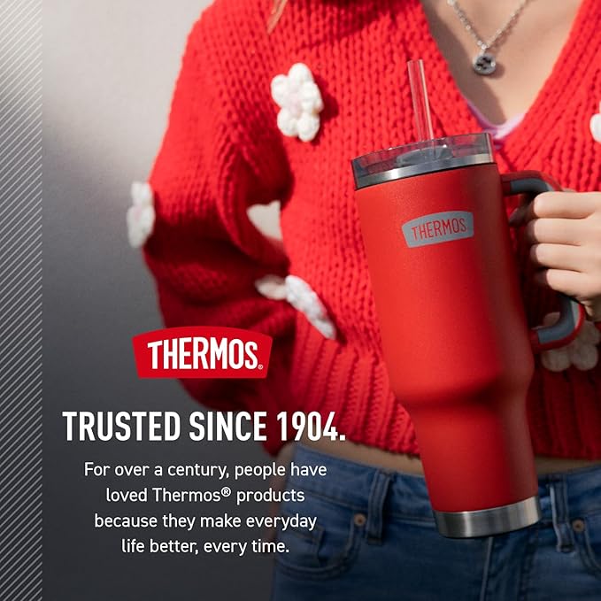 THERMOS Stainless Steel Cup Holder Mug - 40 Ounce, Granite - Insulated Tumbler with Lid and Straw, Plus Leak-Resistant Slide Lock