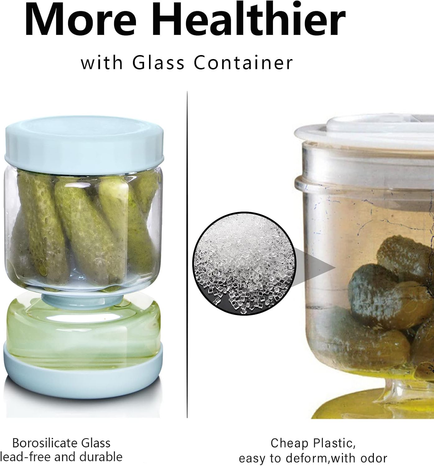 Glass Pickle Jar with Strainer Flip,34oz Pickle Container,Hourglass Pickle Juice Separator Jar for Olives,Gherkins or Sliced,Leakproof Dishwasher Safe