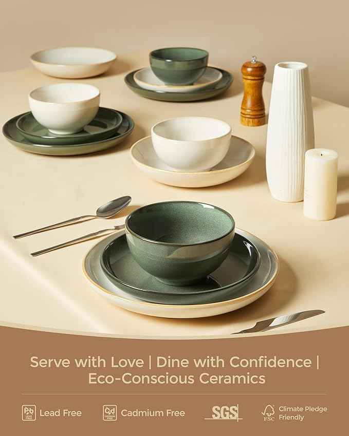 Stoneware Dinnerware Sets, Ceramic Plates and Bowls Set, Microwave & Dishwasher Safe Kitchen Dishes, Modern Dinner Salad Plates | Cereal Bowls, Dishware Sets Service for 4 Yellow White