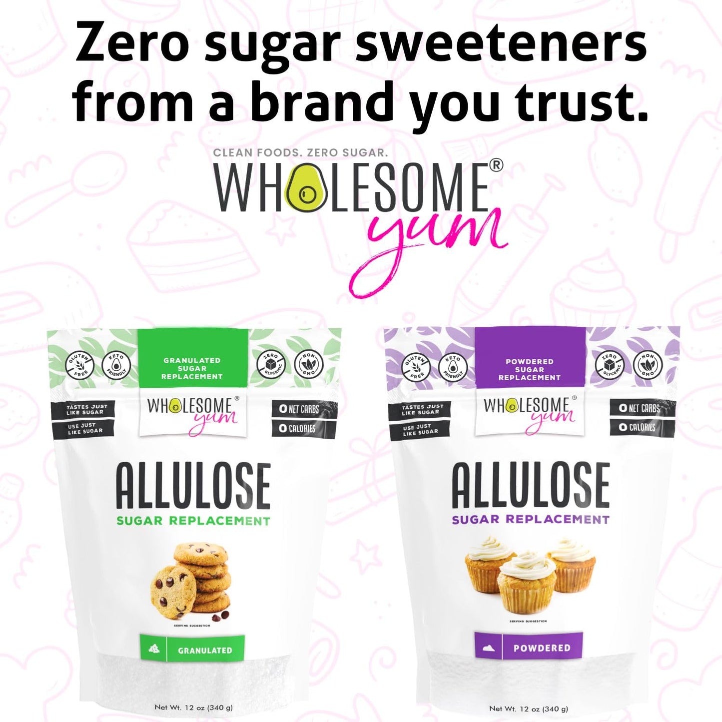 Wholesome Yum Powdered Allulose Sweetener - Natural Keto Powdered Sugar Substitute - Non GMO, Zero Carb, 0 Calorie, Sugar Free, No Aftertaste, Tummy Friendly - Confectioners Sugar Replacement (12 oz)
