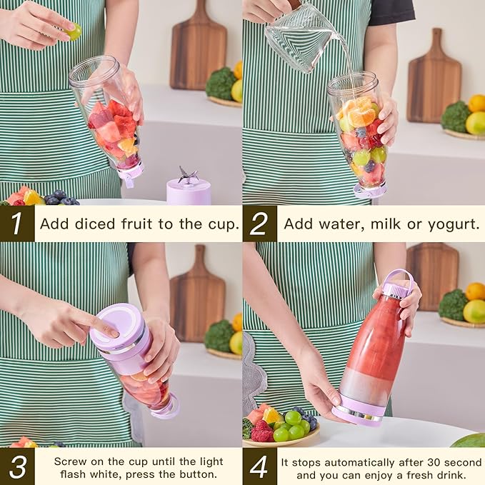 Smoothie Blender Personal Size Juicer 17oz Big Capacity USB-C Rechargeable (Ivory)