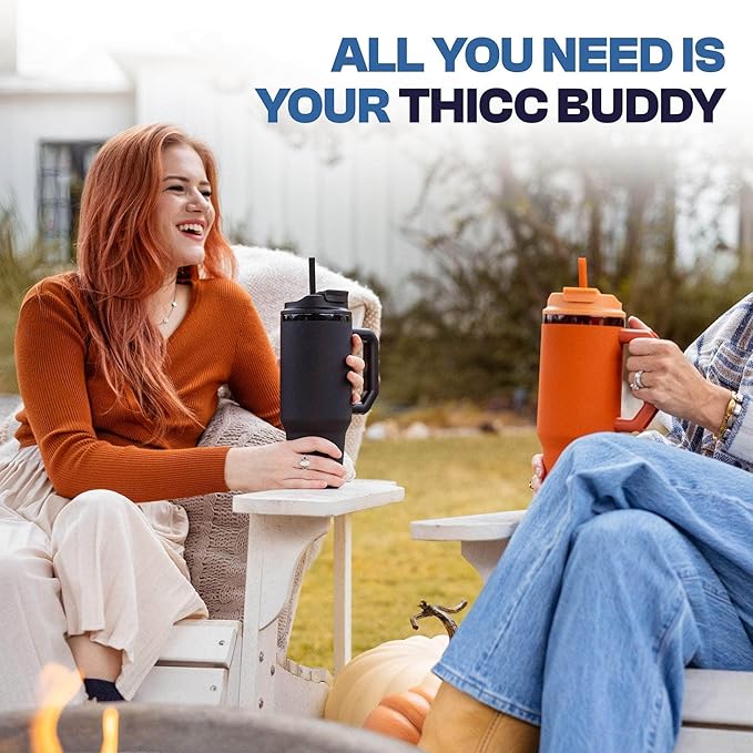 Frost Buddy Thicc Buddy - 40 oz Stainless Steel Vacuum Insulated Tumbler with Lid and Straw for Water - Travel Mug Cupholder Friendly - Gifts for Women Men Him Her (Navy)