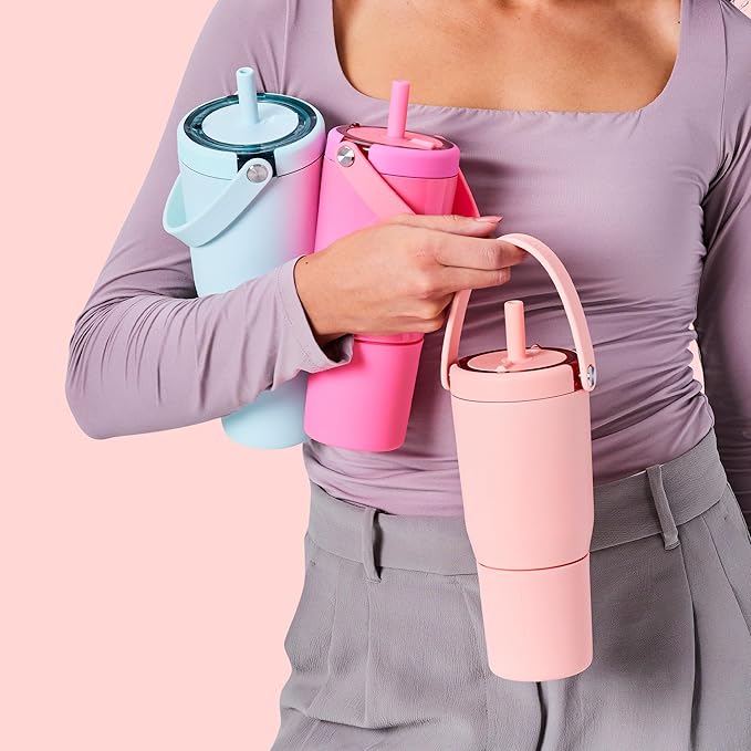 BrüMate Resa 25oz 100% Leakproof Travel Tumbler w/Handle & Straw | Flexible SoftSip Straw | Silicone Sleeve for Durability | Stainless Steel | Cup Holder & Travel Friendly Water Bottle (Rose Taupe)