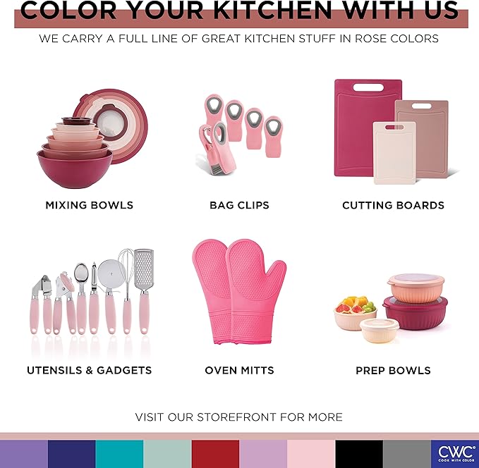 COOK WITH COLOR Stainless Steel Silicone Tipped Kitchen & BBQ Tongs Set, 2 Pc Mini Tongs, Pink