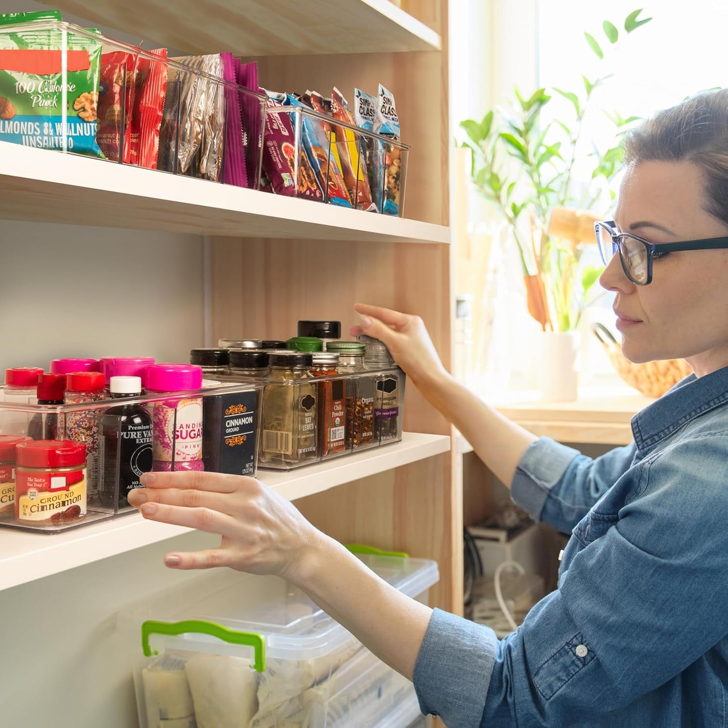 ClearSpace Plastic Pantry Organization and Storage Bins with Dividers & Lids – Perfect Kitchen Organization or Kitchen Storage – Fridge Organizer, Refrigerator Bins, Cabinet Organizers, 2 Pack