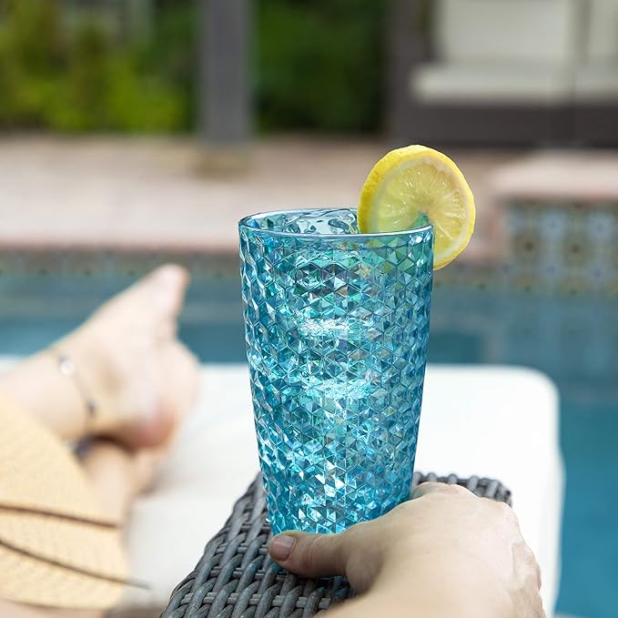BELLAFORTE Shatterproof Tritan Plastic Tall Tumbler, Set of 4, 19oz - Laguna Beach Drinking Glasses - Unbreakable Tritan Drinking Glasses for Parties - BPA Free - Blue