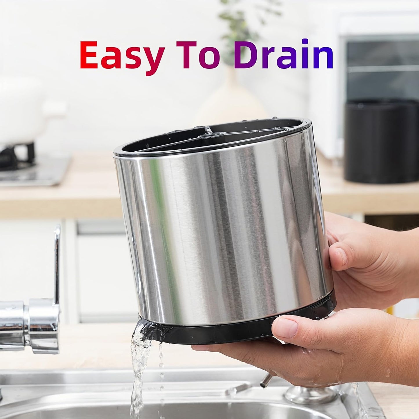 Kitchen Utensil Holder Silverware Organizer 360°Rotating For Counter Organizer Stainless Steel Storage Silverware Caddy 3 Compartment Flatware Spoon Spatula Tool Cutlery Container(Silvery)