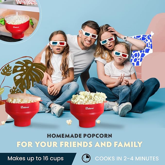 The Original Salbree Collapsible Silicone Microwave Popcorn Popper Maker Machine, Microwavable Bowl Holds 16 Cups, Uses Hot Air and Oil Always Optional - The Most Colors Available (Hunter Green)