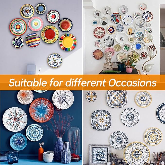 Bilillo 12 Pieces Plate Wall Hangers for Display - 4/6/8 Inch Invisible Plates Hanger, Stainless Steel Plate Holders with 12 Pieces Wall Hooks for 4 to 10.5 Inch Decorative Plates and Arts (Black)