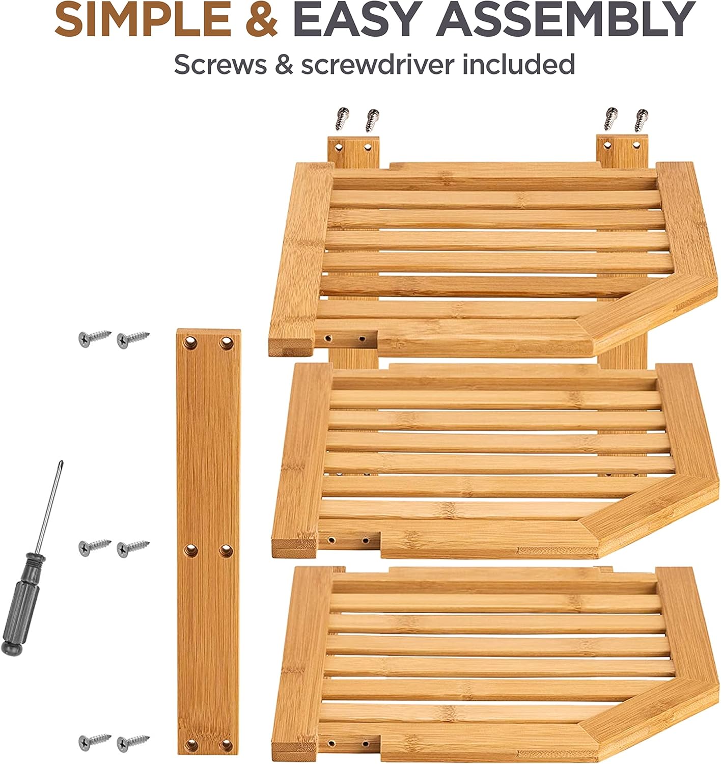 2-Pack Plate Organizer for Cabinet - Bamboo Corner Shelf for Kitchen or Bathroom Storage, Space-Saving Rack for Dishes, Countertop, Cabinet, Pantry - Organization & Housewarming Gift