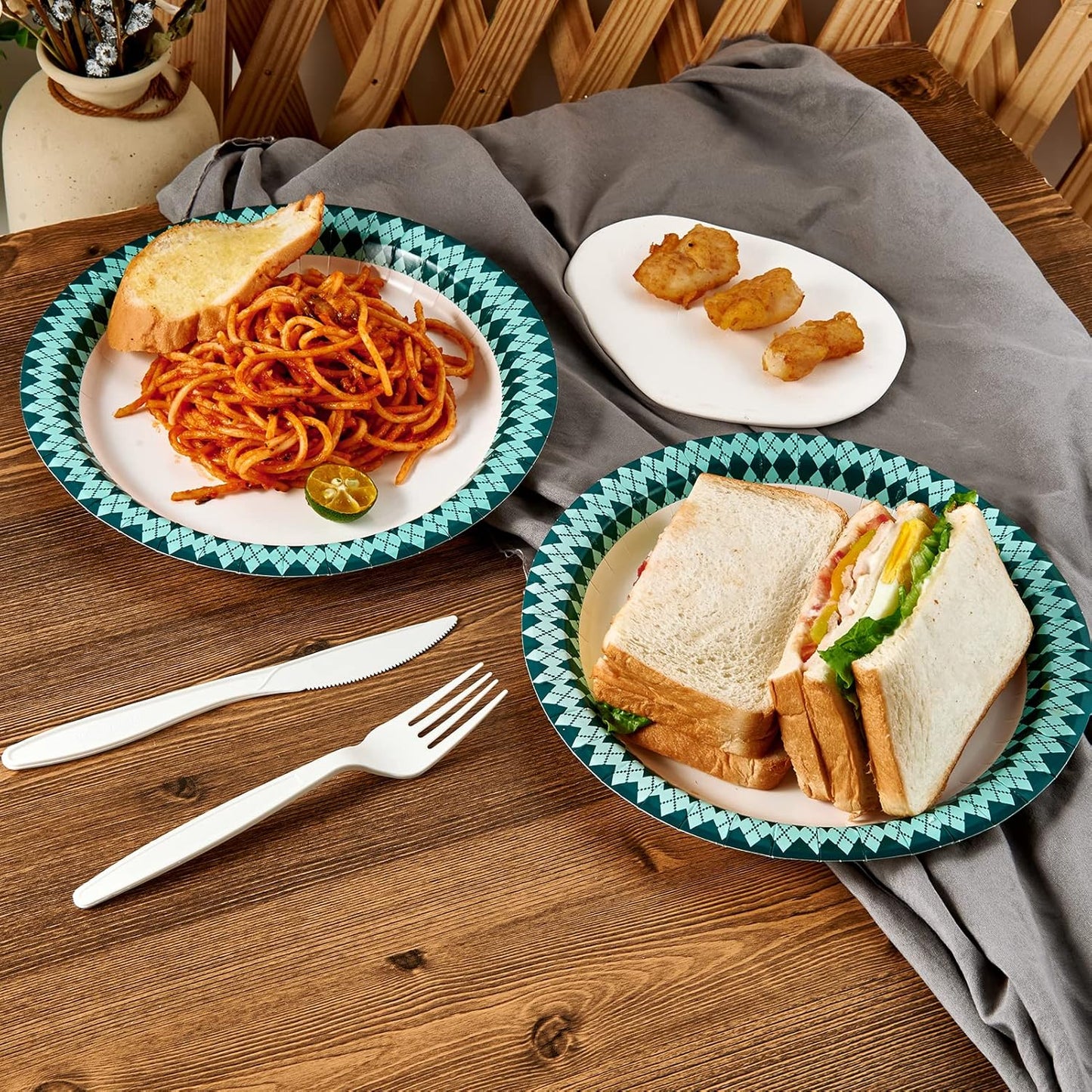 JOLLY PARTY Paper Plates Disposable, 360 Count 8.37 inch Dinner Plates, Soak Proof, Cut Proof for Everyday Use, Diamond Pattern Rim Design