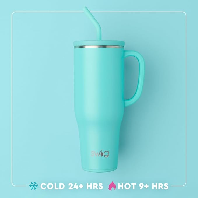 Swig Life 40oz Mega Mug, 40oz Tumbler with Handle and Straw, Extra Large Insulated Tumblers, Cup Holder Friendly Travel Mug (Perfect Pines)
