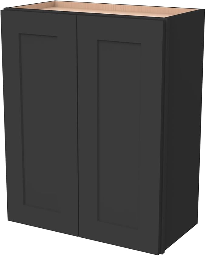 Wall-Mounted Cabinet – Solid Wood Shaker Style Medicine Cabinet with Adjustable Shelves & Soft-Close Doors for Bathroom, Kitchen, and Office Storage (Charcoal Black, 30" W x 12" D x 42" H)