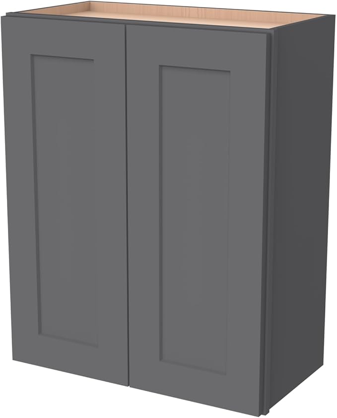 Wall-Mounted Cabinet – Solid Wood Shaker Style Medicine Cabinet with Adjustable Shelves & Soft-Close Doors for Bathroom, Kitchen, and Office Storage (Pebble Gray, 33" W x 12" D x 42" H)