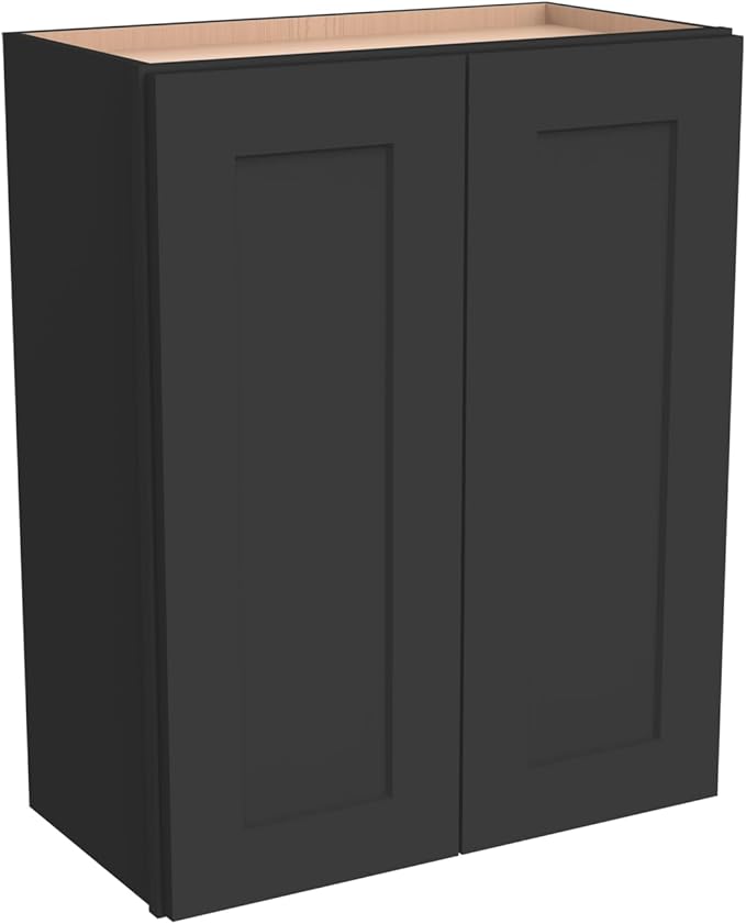Wall-Mounted Cabinet – Solid Wood Shaker Style Medicine Cabinet with Adjustable Shelves & Soft-Close Doors for Bathroom, Kitchen, and Office Storage (Charcoal Black, 30" W x 12" D x 30" H)