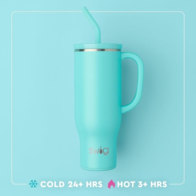 Swig Life 40oz Mega Mug, 40 oz Tumbler with Handle and Straw, Cup Holder Friendly, Dishwasher Safe, Extra Large Insulated Tumbler, Stainless Steel (Side Kick)