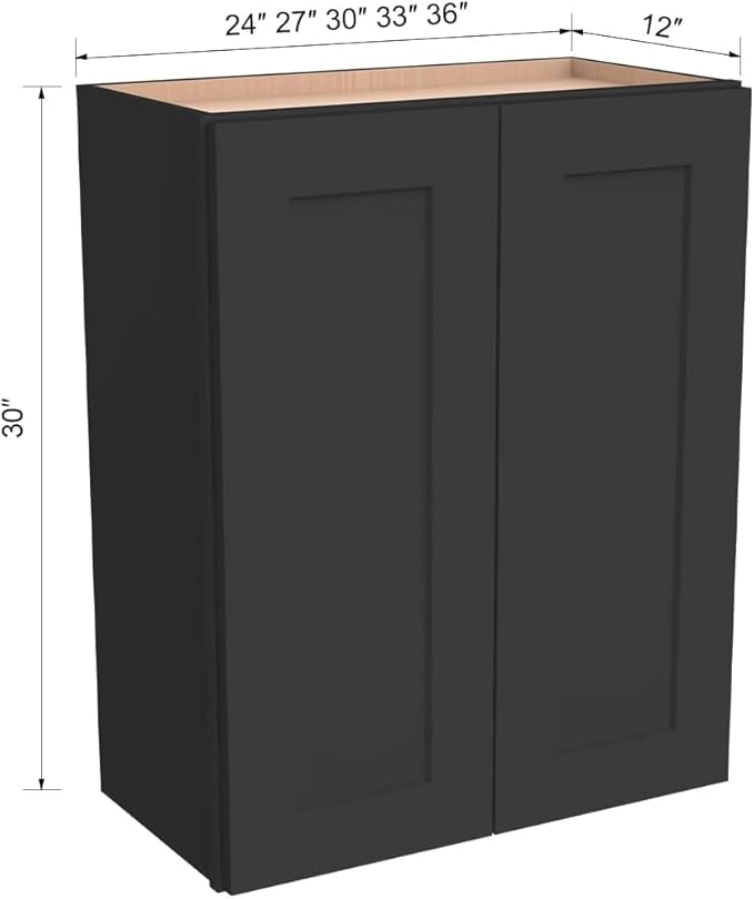 Wall-Mounted Cabinet – Solid Wood Shaker Style Medicine Cabinet with Adjustable Shelves & Soft-Close Doors for Bathroom, Kitchen, and Office Storage (Charcoal Black, 30" W x 12" D x 30" H)