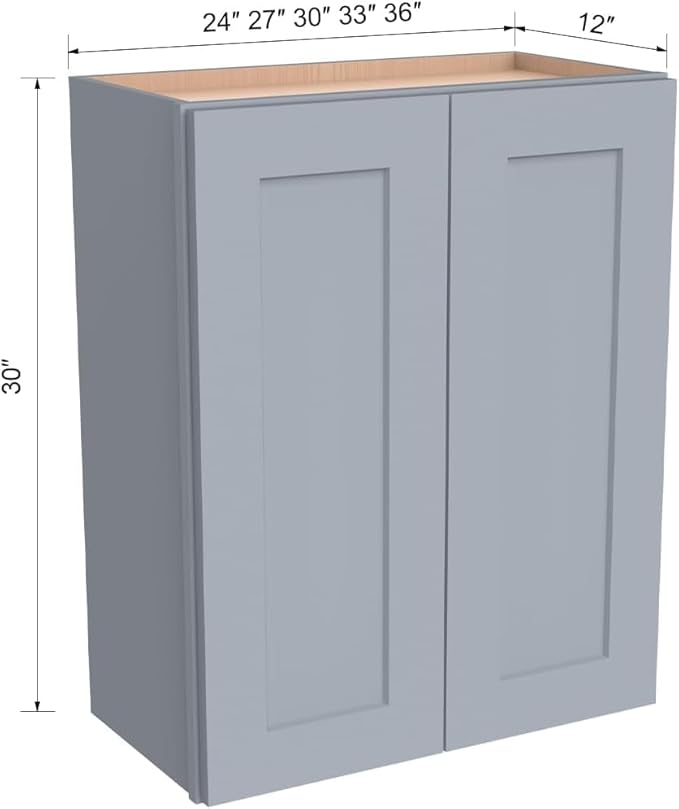 Wall-Mounted Cabinet – Solid Wood Shaker Style Medicine Cabinet with Adjustable Shelves & Soft-Close Doors for Bathroom, Kitchen, and Office Storage (Grey, 24" W x 12" D x 42" H)