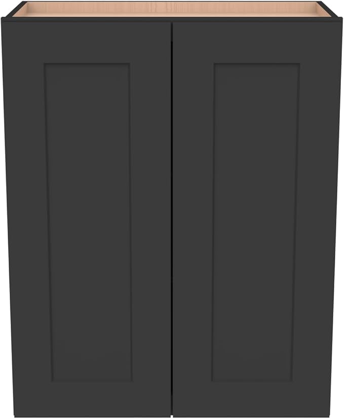 Wall-Mounted Cabinet – Solid Wood Shaker Style Medicine Cabinet with Adjustable Shelves & Soft-Close Doors for Bathroom, Kitchen, and Office Storage (Charcoal Black, 27" W x 12" D x 42" H)