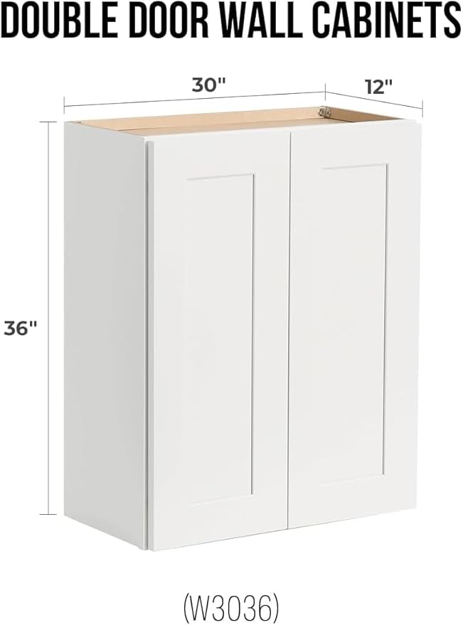 Wall-Mounted Cabinet – Solid Wood Shaker Style Medicine Cabinet with Adjustable Shelves & Soft-Close Doors for Bathroom, Kitchen, and Office Storage (White, 36" W x 12" D x 42" H)