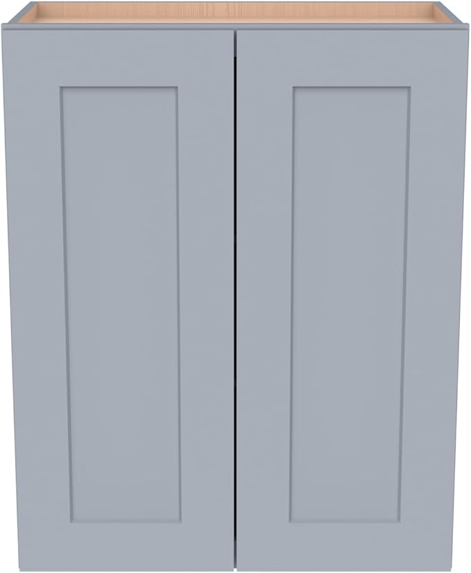 Wall-Mounted Cabinet – Solid Wood Shaker Style Medicine Cabinet with Adjustable Shelves & Soft-Close Doors for Bathroom, Kitchen, and Office Storage (Grey, 30" W x 12" D x 36" H)