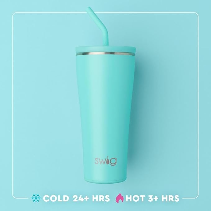 Swig Life 32oz Straw Tumbler, Travel Coffee Tumbler with Lid, Cup Holder Friendly Travel Coffee Mug, Stainless Steel, 32 oz Reusable Insulated Coffee Mug (Saturdays In Tallahassee)