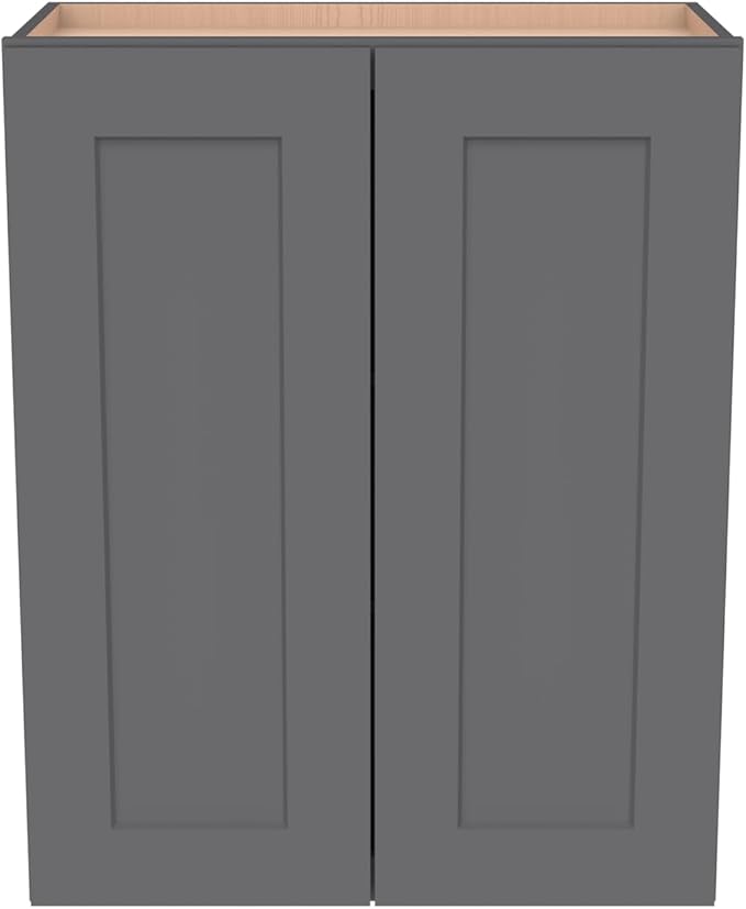 Wall-Mounted Cabinet – Solid Wood Shaker Style Medicine Cabinet with Adjustable Shelves & Soft-Close Doors for Bathroom, Kitchen, and Office Storage (Pebble Gray, 33" W x 12" D x 30" H)