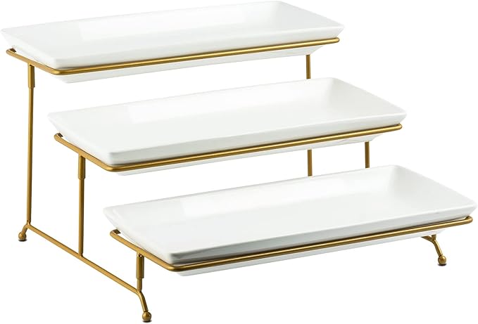 YHOSSEUN 3 Tier Serving Tray for Party, Tiered Serving Platters and Trays, 14 Inch Tiered Tray Stand, Dessert Stand, Serving Stand, Dessert Table Display Set with Collapsible Sturdier Metal Rack