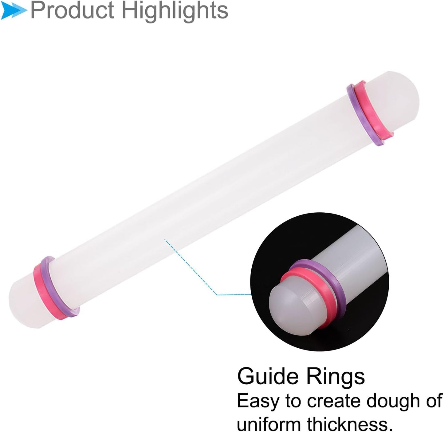 Fondant Rolling Pin, 9" Length, PP Plastic Non-Stick Guide Rings Fondant Roller Dough Roller - (Applications: for Baking DIY), 2-Pieces