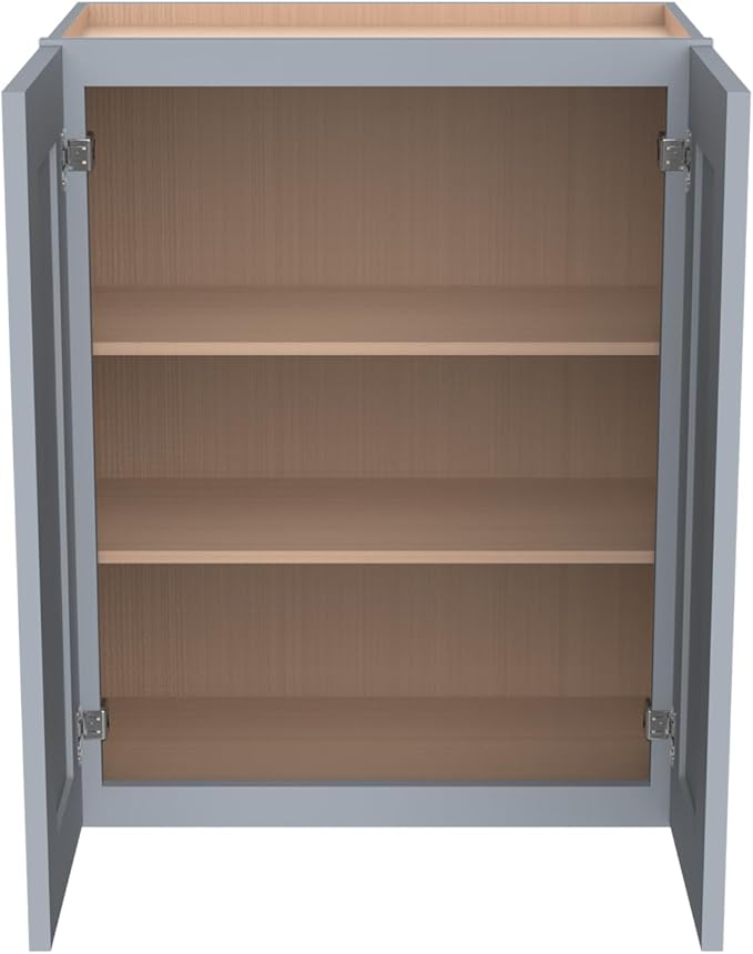 Wall-Mounted Cabinet – Solid Wood Shaker Style Medicine Cabinet with Adjustable Shelves & Soft-Close Doors for Bathroom, Kitchen, and Office Storage (Grey, 24" W x 12" D x 42" H)