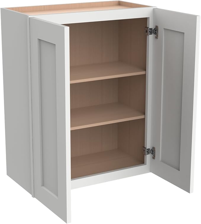 Wall-Mounted Cabinet – Solid Wood Shaker Style Medicine Cabinet with Adjustable Shelves & Soft-Close Doors for Bathroom, Kitchen, and Office Storage (Origami White, 24" W x 12" D x 30" H)