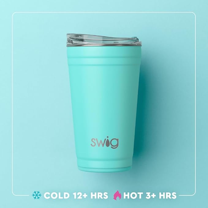 Swig Life 24oz Party Cup, Stackable Insulated Travel Coffee Tumbler with EZ Slider Lid, Cup Holder Friendly, Stainless Steel 24 oz Tumbler, Reusable Coffee Mug (Errbody Beach)