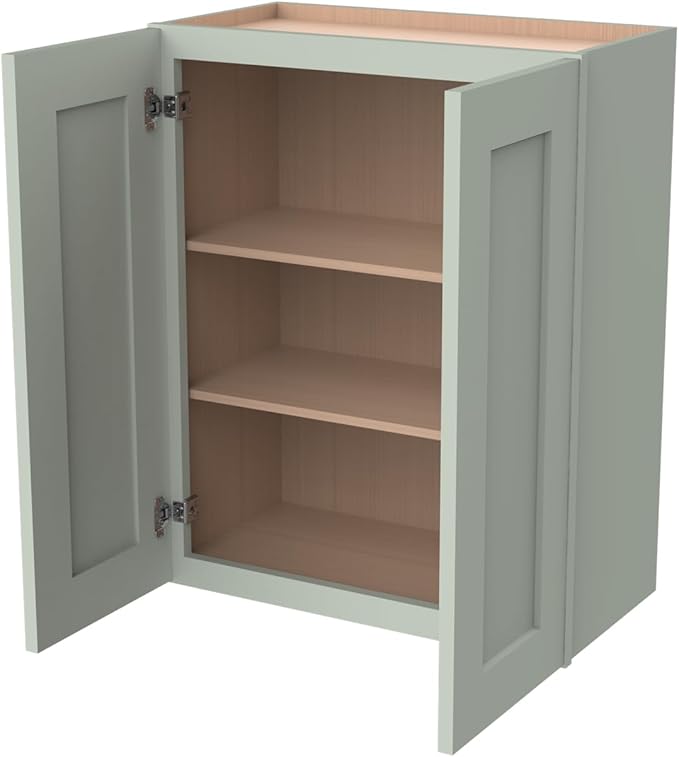 Wall-Mounted Cabinet – Solid Wood Shaker Style Medicine Cabinet with Adjustable Shelves & Soft-Close Doors for Bathroom, Kitchen, and Office Storage (Jade Green, 36" W x 12" D x 30" H)