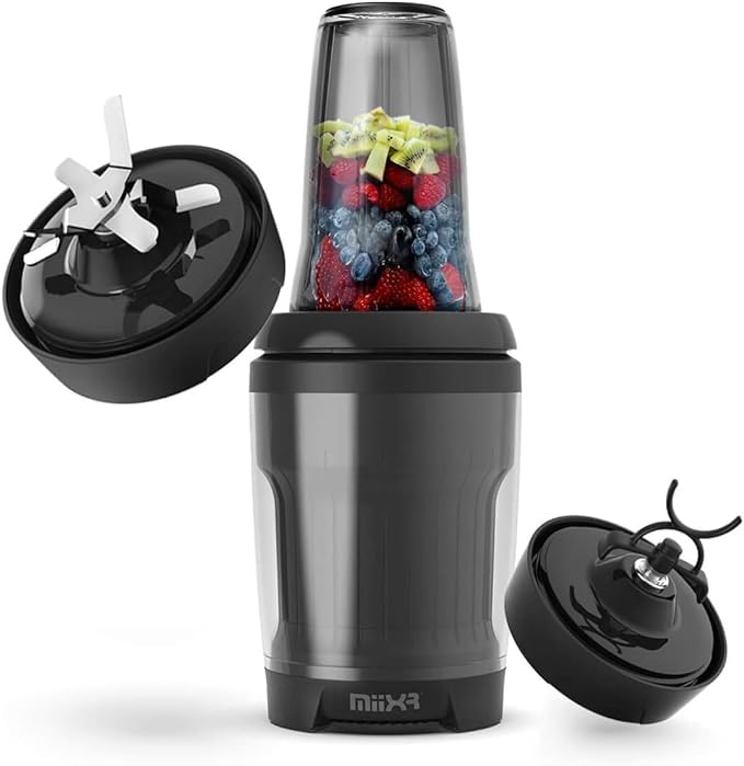 Promixx MiiXR X7 Personal Blender for Shakes and Smoothies - with Performance Nutrition Protein Mixer X-Blade and Shaker Bottle Agitator, Smoothie Blender/Maker, Highly Efficient (7 Piece Set)