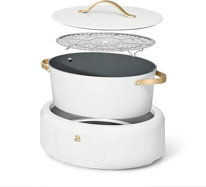 Beautiful 10-in-1, 6-Qt Electric Multi-Cooker | Programmable Touch Display | 7 Presets up to 400 °F | Sear Slow-Cook Steam Rice Warm | Oven-Safe Pot & Lid (White)