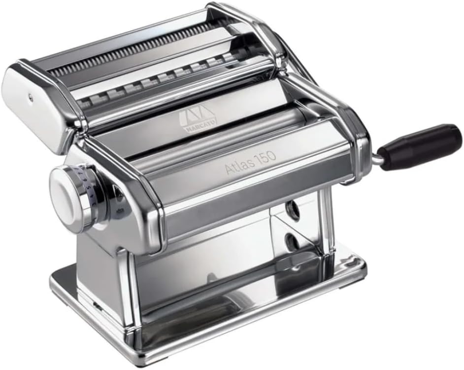 Cotswold Homeware Stainless Steel Pasta Making Machine with Adjustable Thickness Settings | Wooden Pasta Drying Rack | Pasta Cutter Scraper and Pasta Serving Tongs