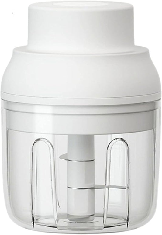 Electric Mini Garlic Chopper, USB Charging Cordless Food Processor, Mini Portable Veggie Chopper for Ginger, Chili, Fruit, Meat, Garlic Grinder Masher with 3 Blades(White)