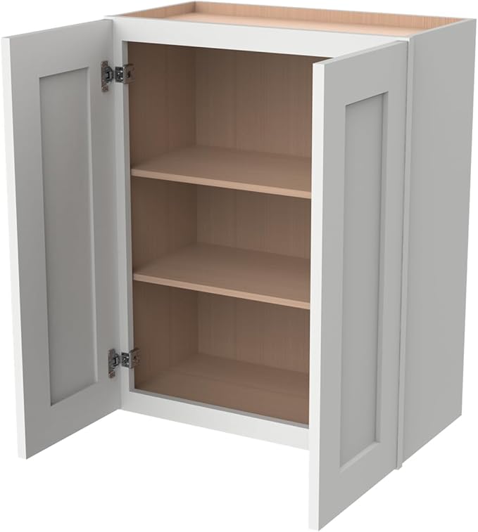 Wall-Mounted Cabinet – Solid Wood Shaker Style Medicine Cabinet with Adjustable Shelves & Soft-Close Doors for Bathroom, Kitchen, and Office Storage (Origami White, 27" W x 12" D x 36" H)